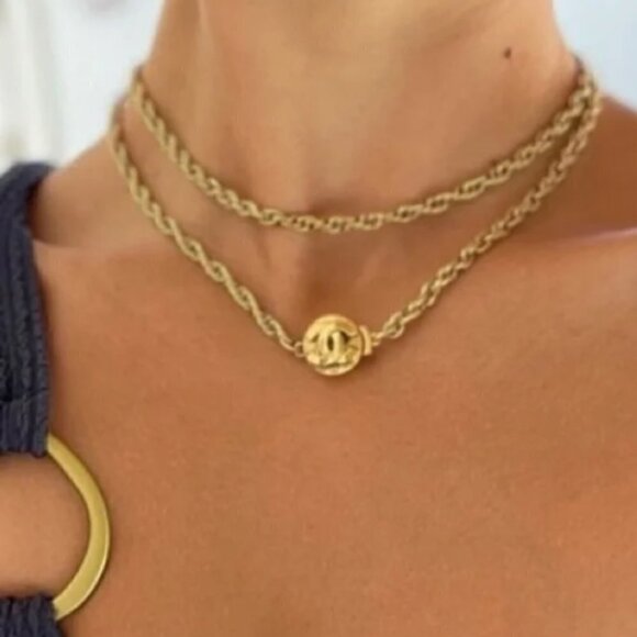 CHANEL Gold Plated C24P COCO Mark Necklace Accessories gold
